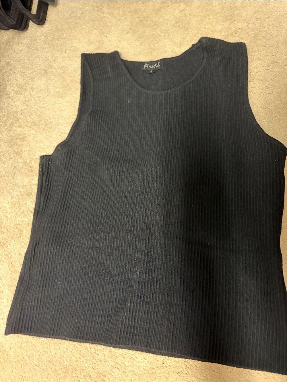 Marled Black Ribbed Sleeveless Top